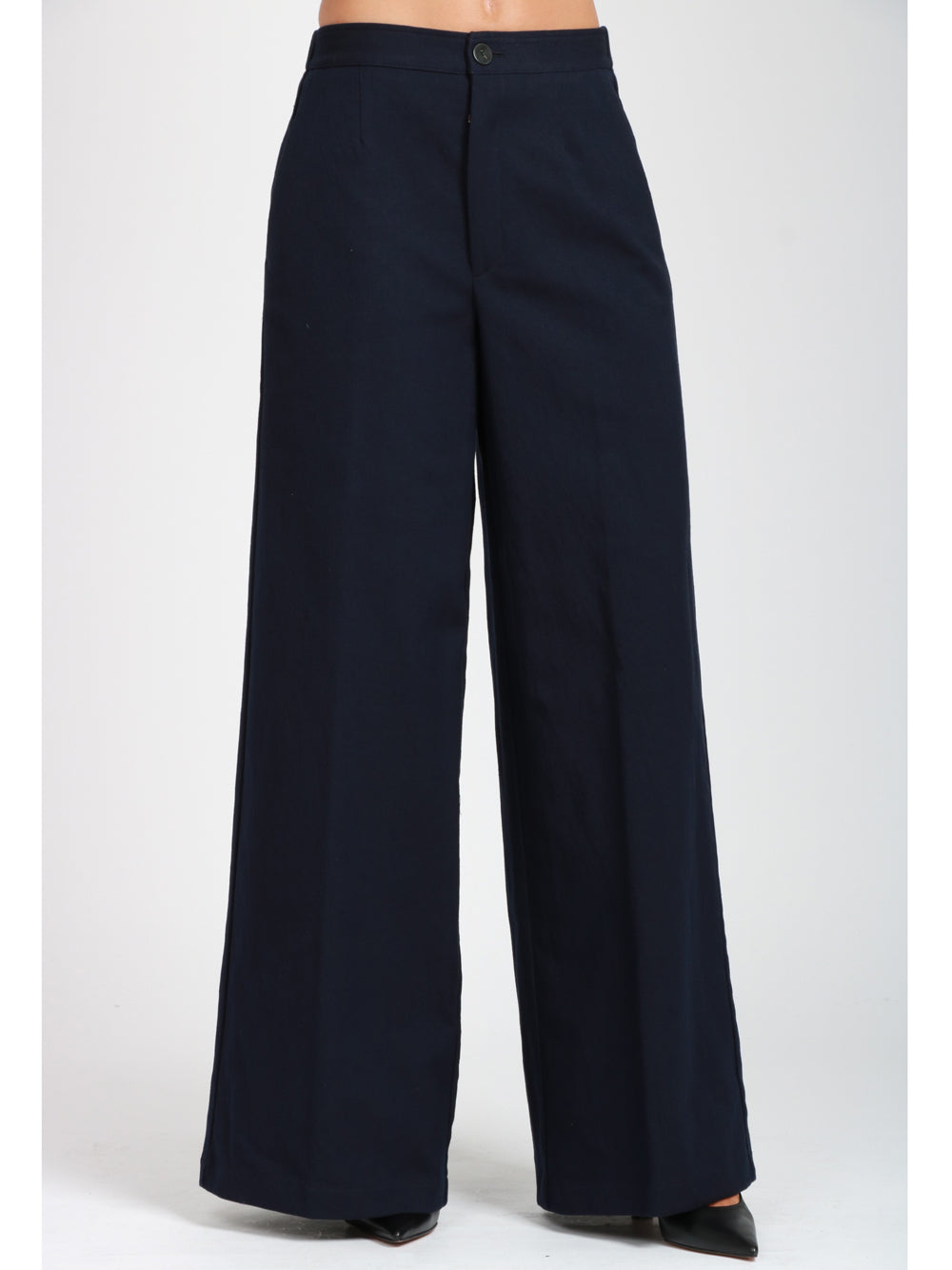 FORTE FORTE Pantaloni in Cotone Blu Palazzo Blu notte