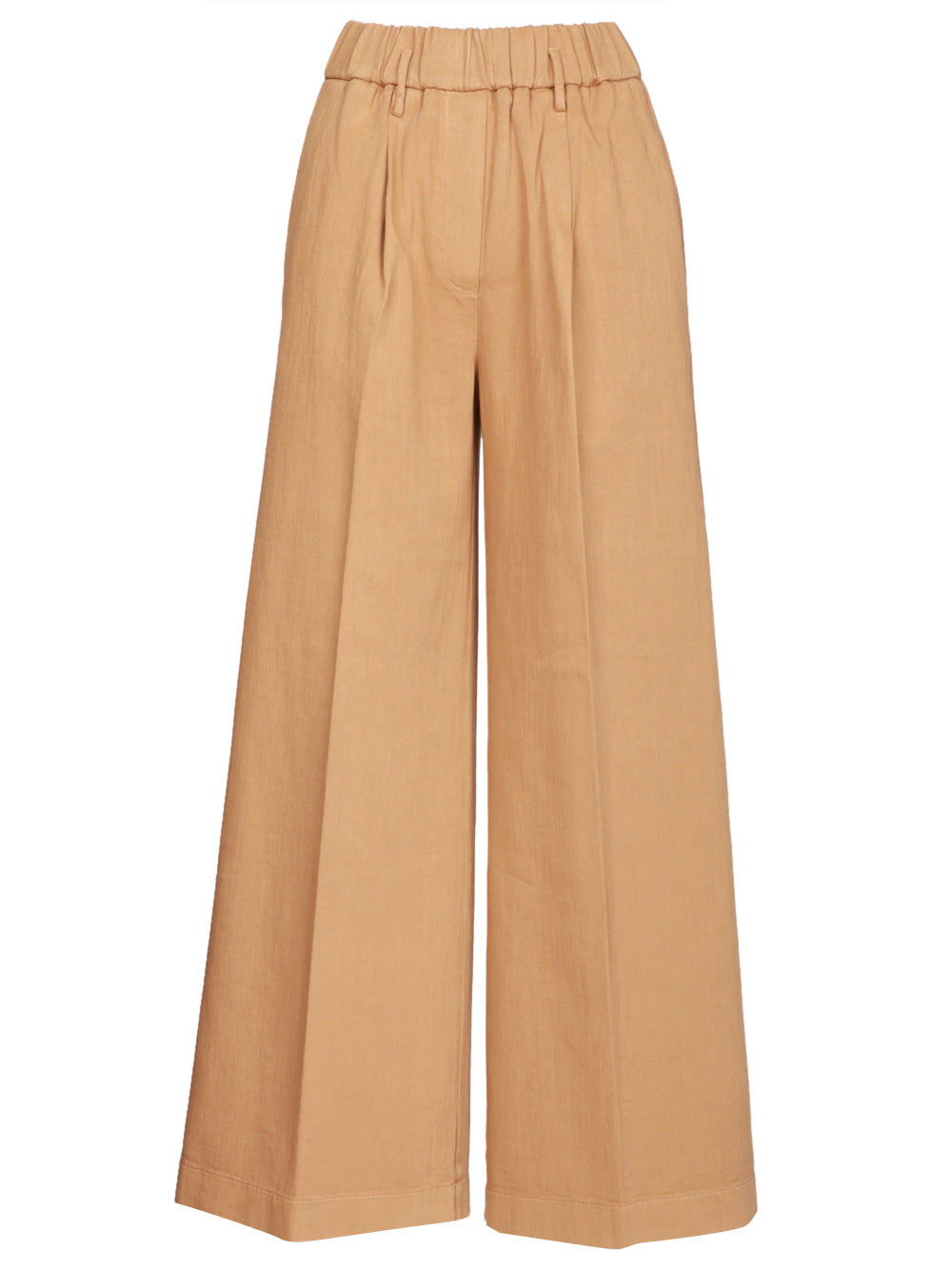 FORTE FORTE Pantaloni Palazzo in Bull di Cotone Tabacco con Pinces Tabacco