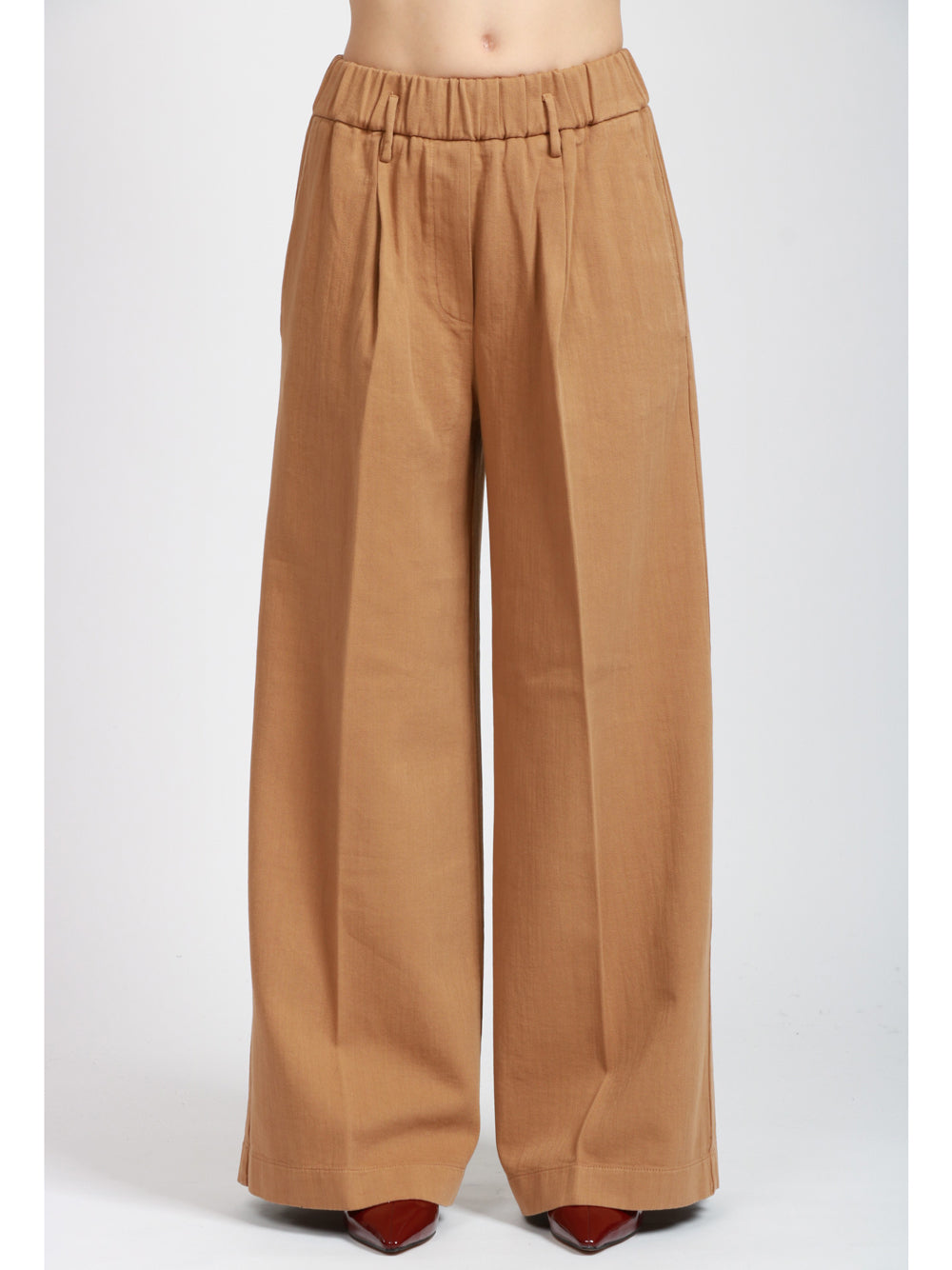 FORTE FORTE Pantaloni Palazzo in Bull di Cotone Tabacco con Pinces Tabacco