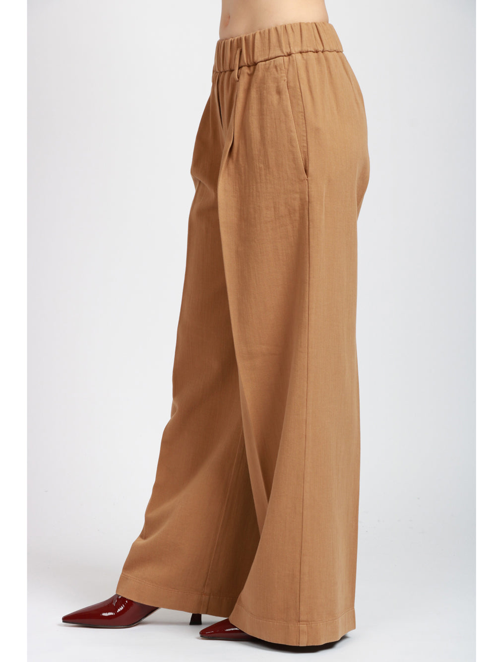 FORTE FORTE Pantaloni Palazzo in Bull di Cotone Tabacco con Pinces Tabacco