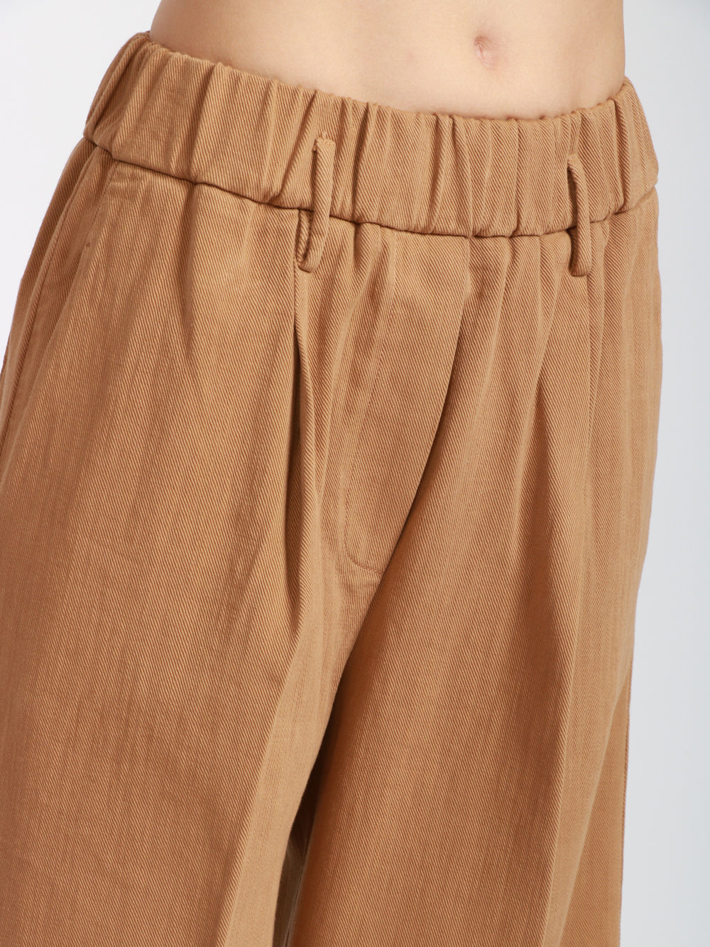 FORTE FORTE Pantaloni Palazzo in Bull di Cotone Tabacco con Pinces Tabacco