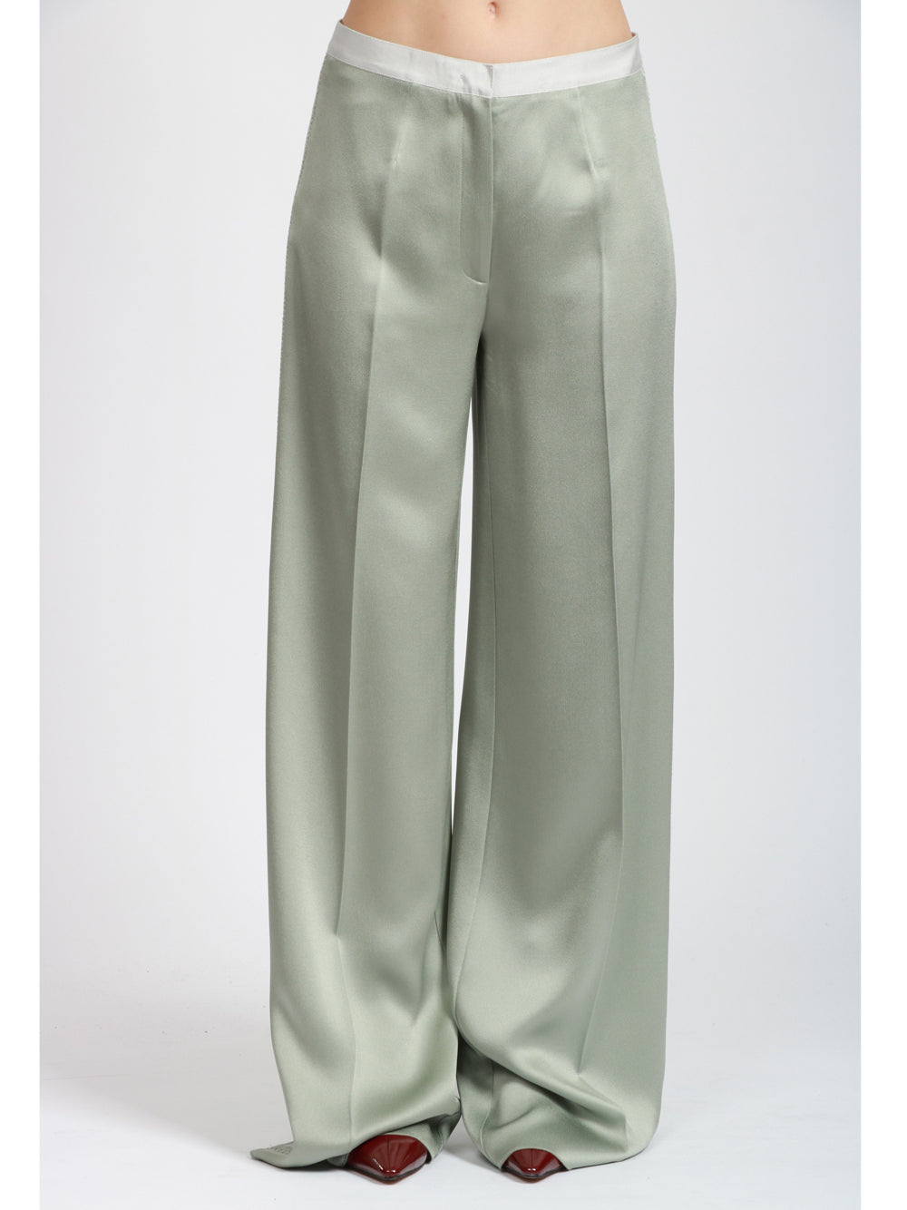 FORTE FORTE Pantaloni in Raso Polvere con Ricamo Salvia