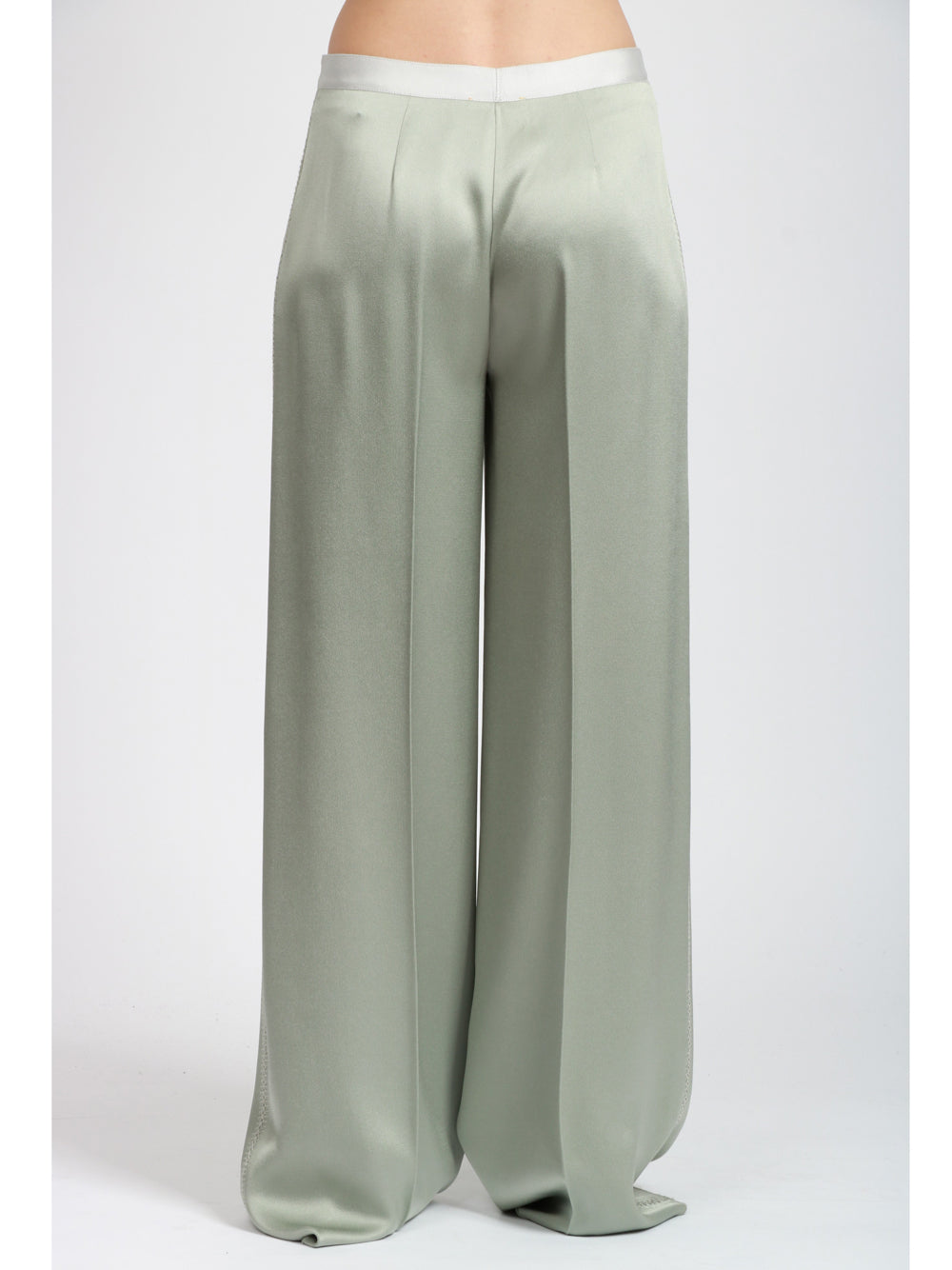 FORTE FORTE Pantaloni in Raso Polvere con Ricamo Salvia