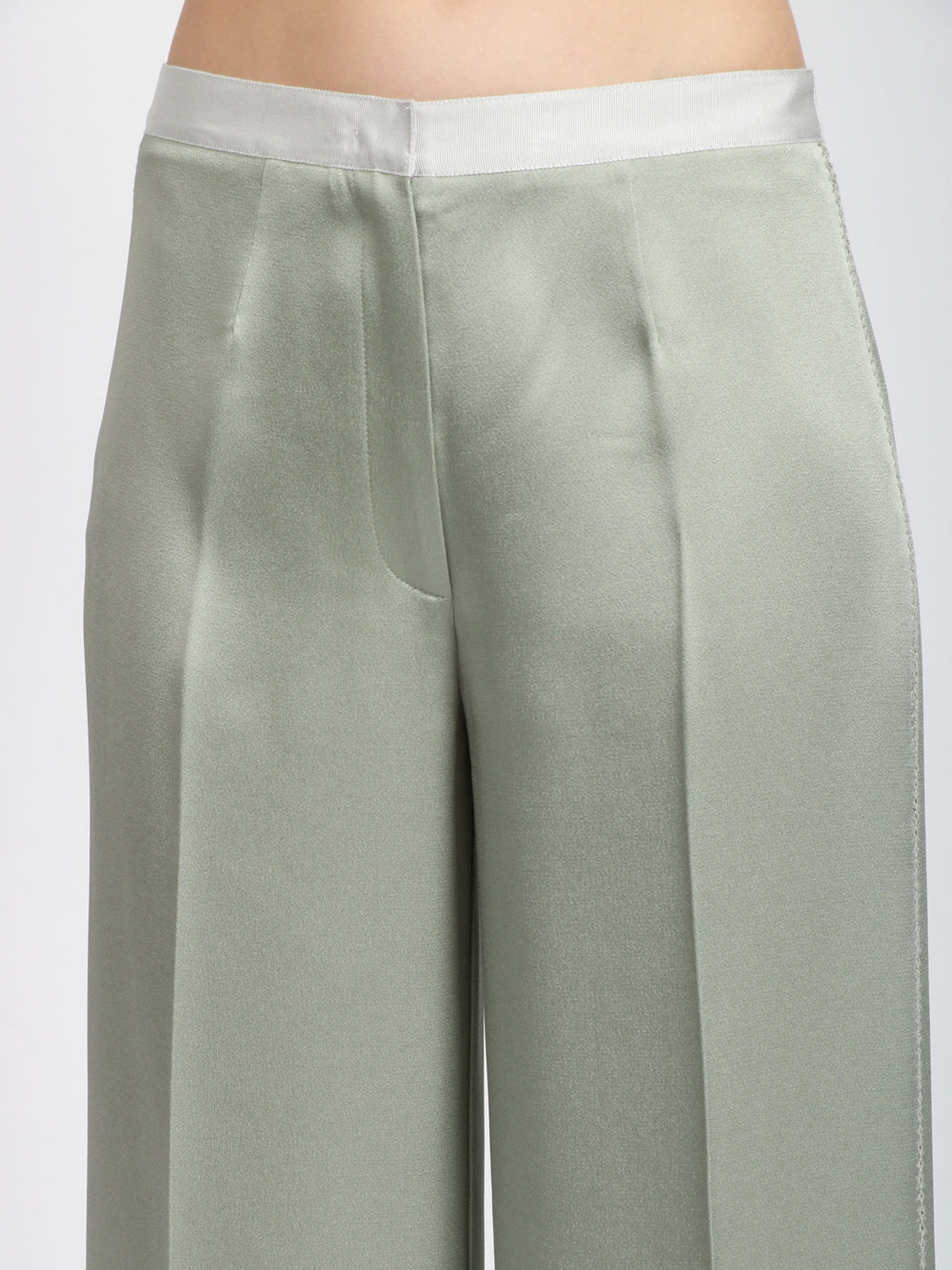 FORTE FORTE Pantaloni in Raso Polvere con Ricamo Salvia