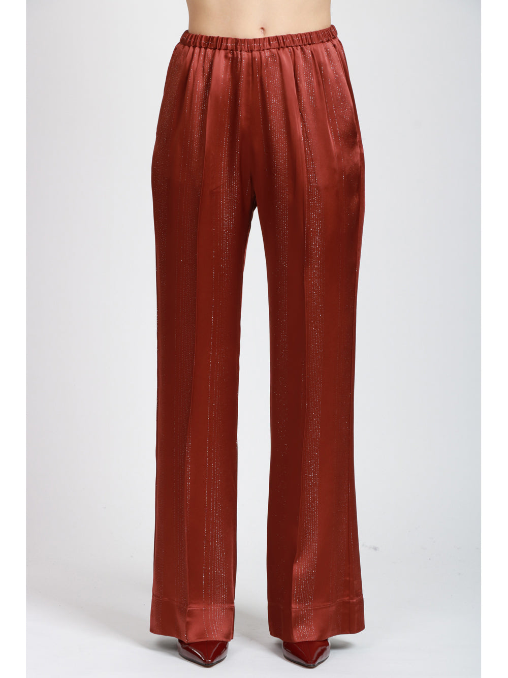 FORTE FORTE Pantaloni in Raso Cacao con Dettaglio in Lurex Cacao