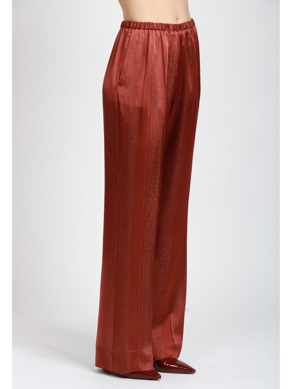 FORTE FORTE Pantaloni in Raso Cacao con Dettaglio in Lurex Cacao