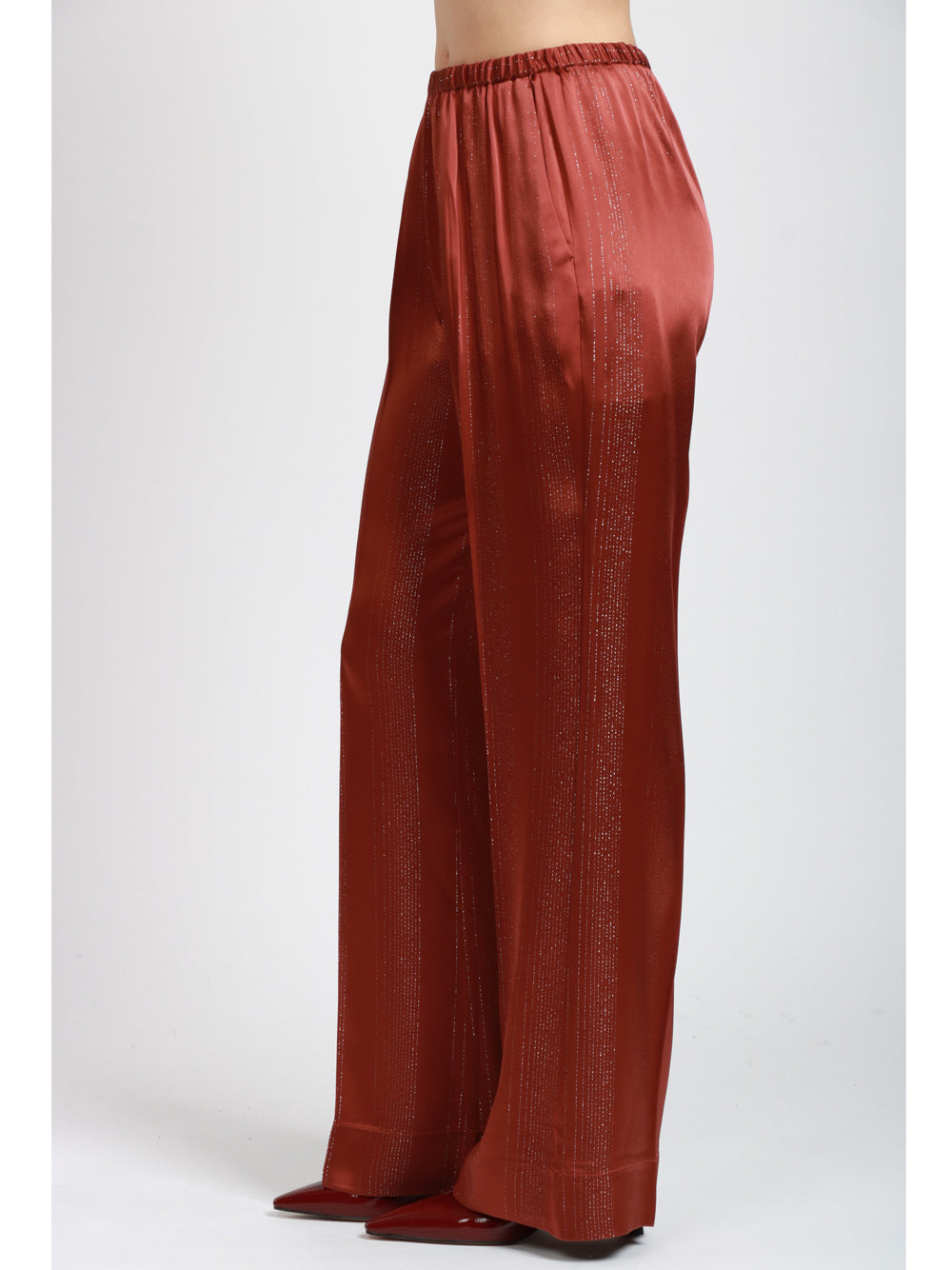 FORTE FORTE Pantaloni in Raso Cacao con Dettaglio in Lurex Cacao