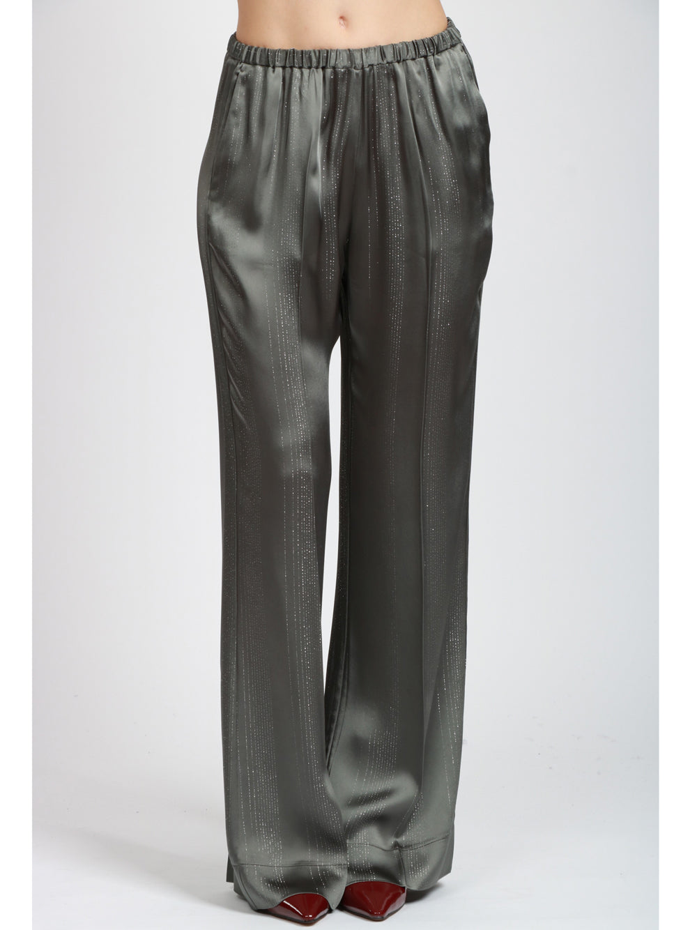FORTE FORTE Pantaloni in Raso Grigi con Dettaglio in Lurex Grigio