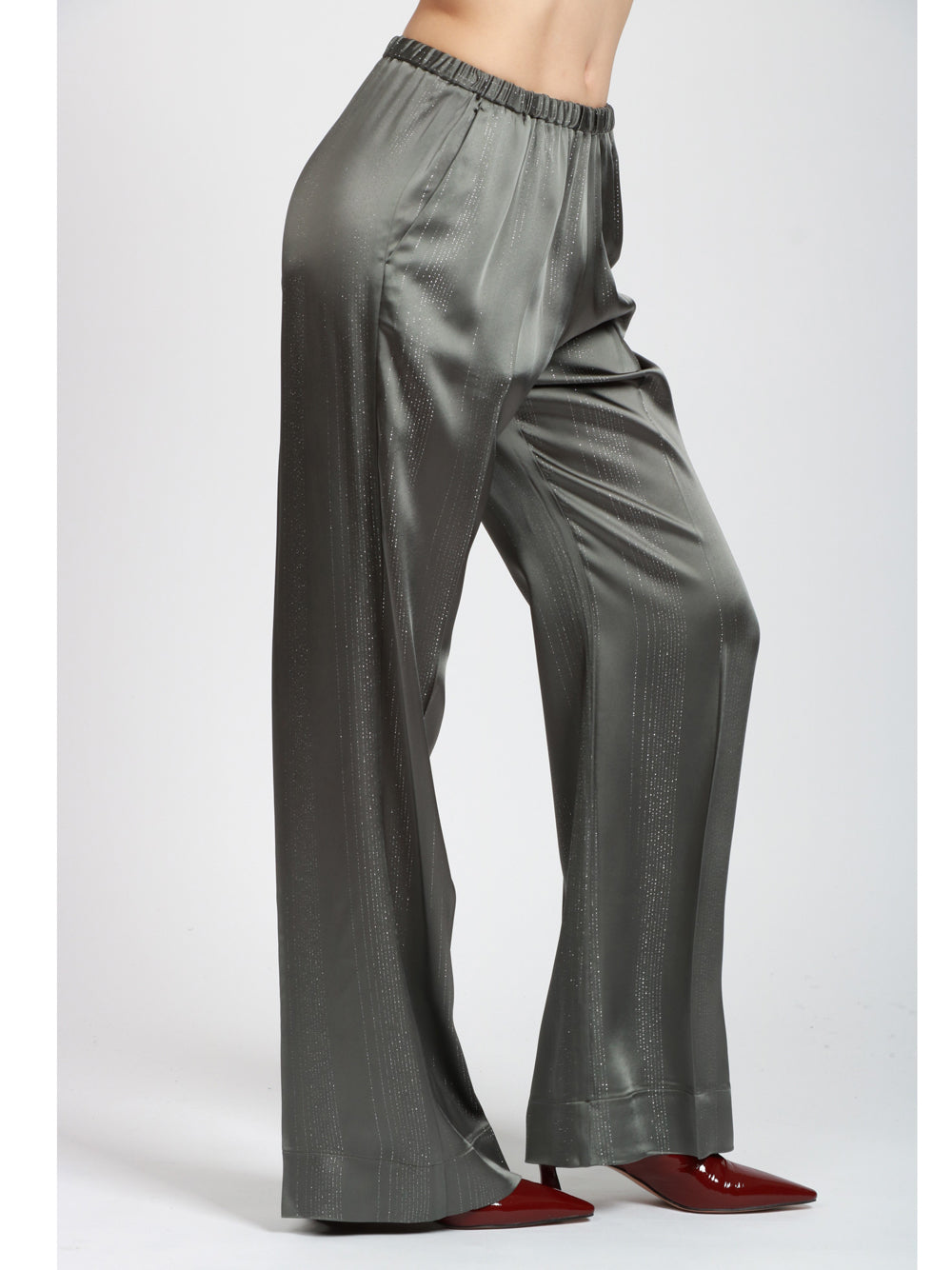 FORTE FORTE Pantaloni in Raso Grigi con Dettaglio in Lurex Grigio