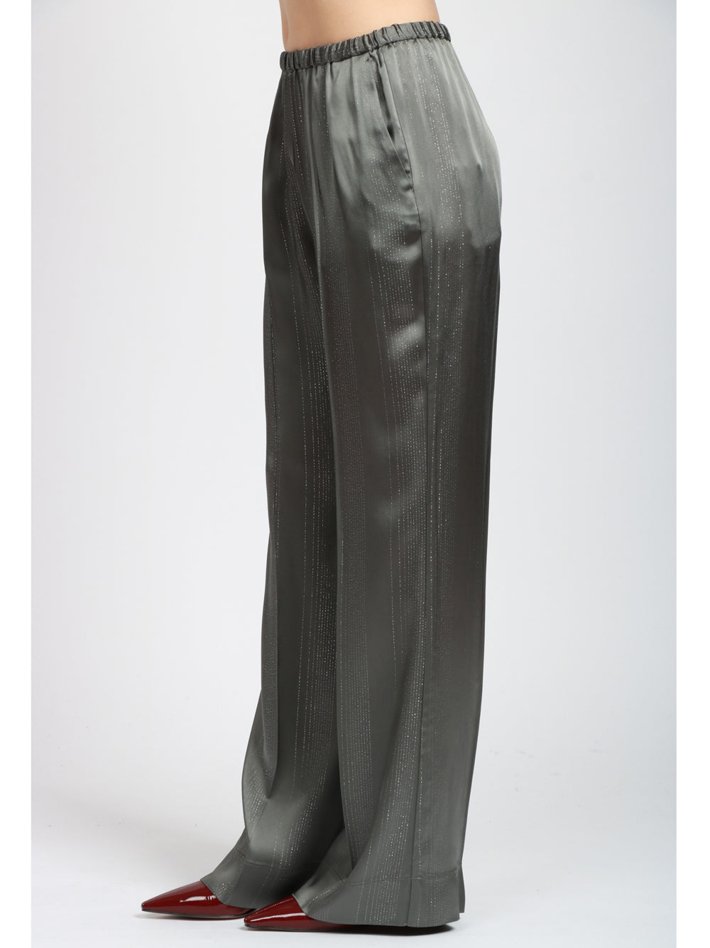 FORTE FORTE Pantaloni in Raso Grigi con Dettaglio in Lurex Grigio
