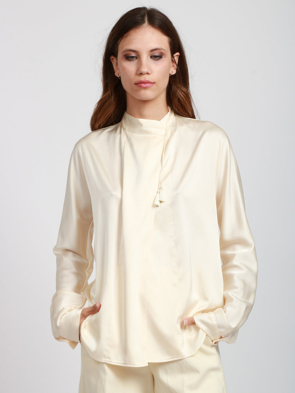 FORTE FORTE Camicia a Kimono in Raso Crema Crema