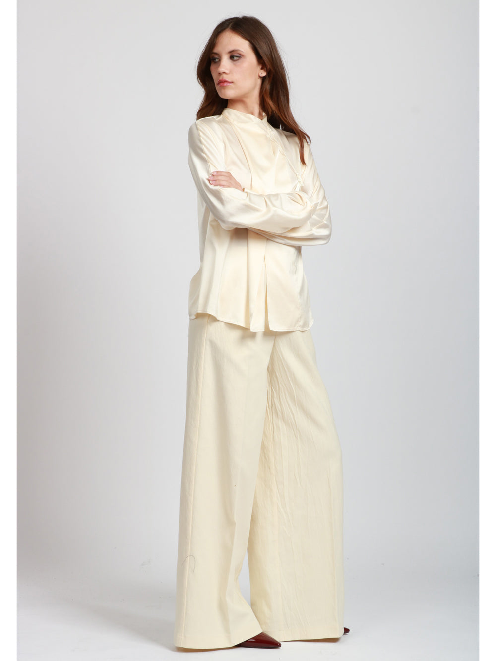 FORTE FORTE Camicia a Kimono in Raso Crema Crema