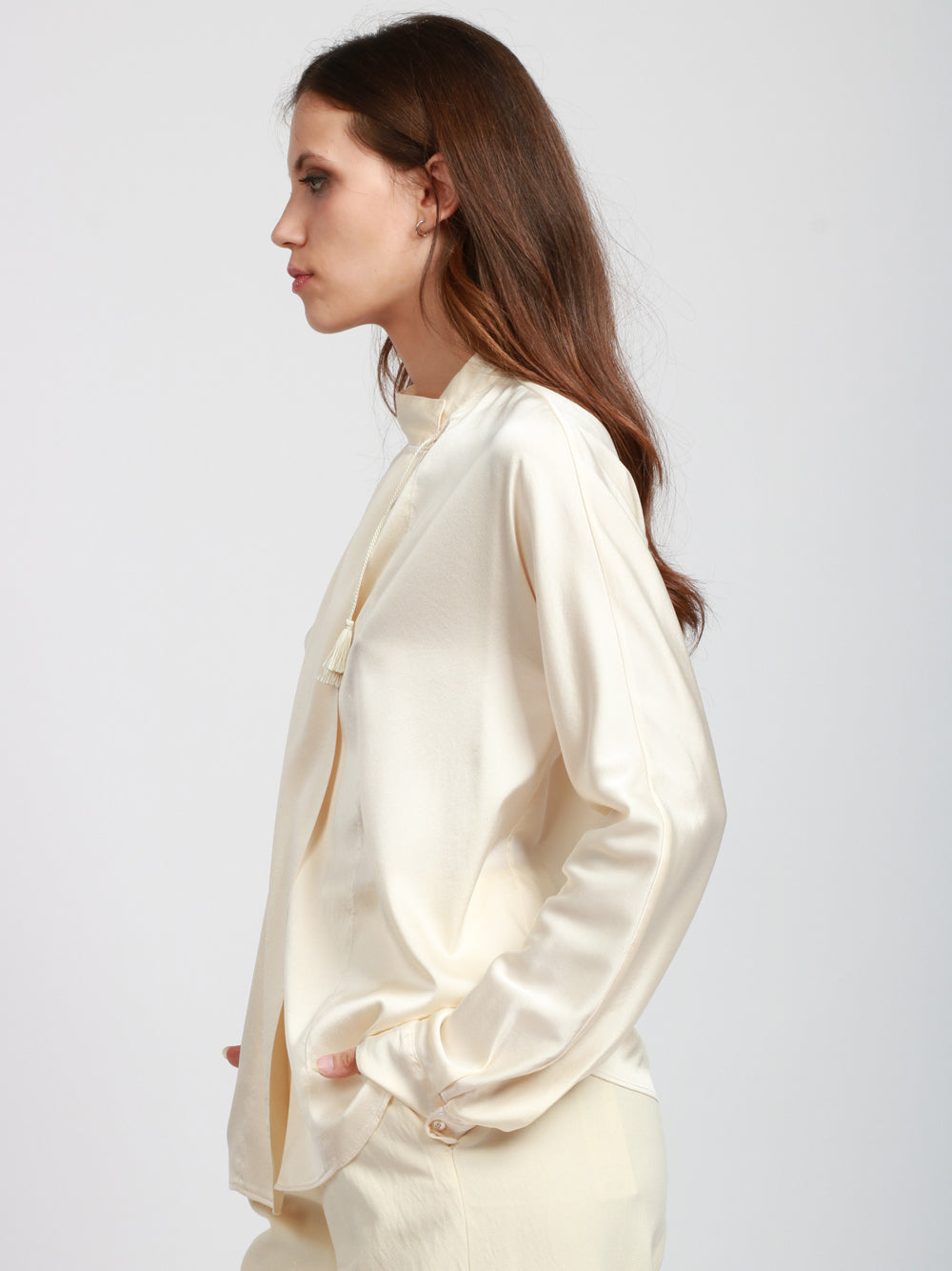 FORTE FORTE Camicia a Kimono in Raso Crema Crema