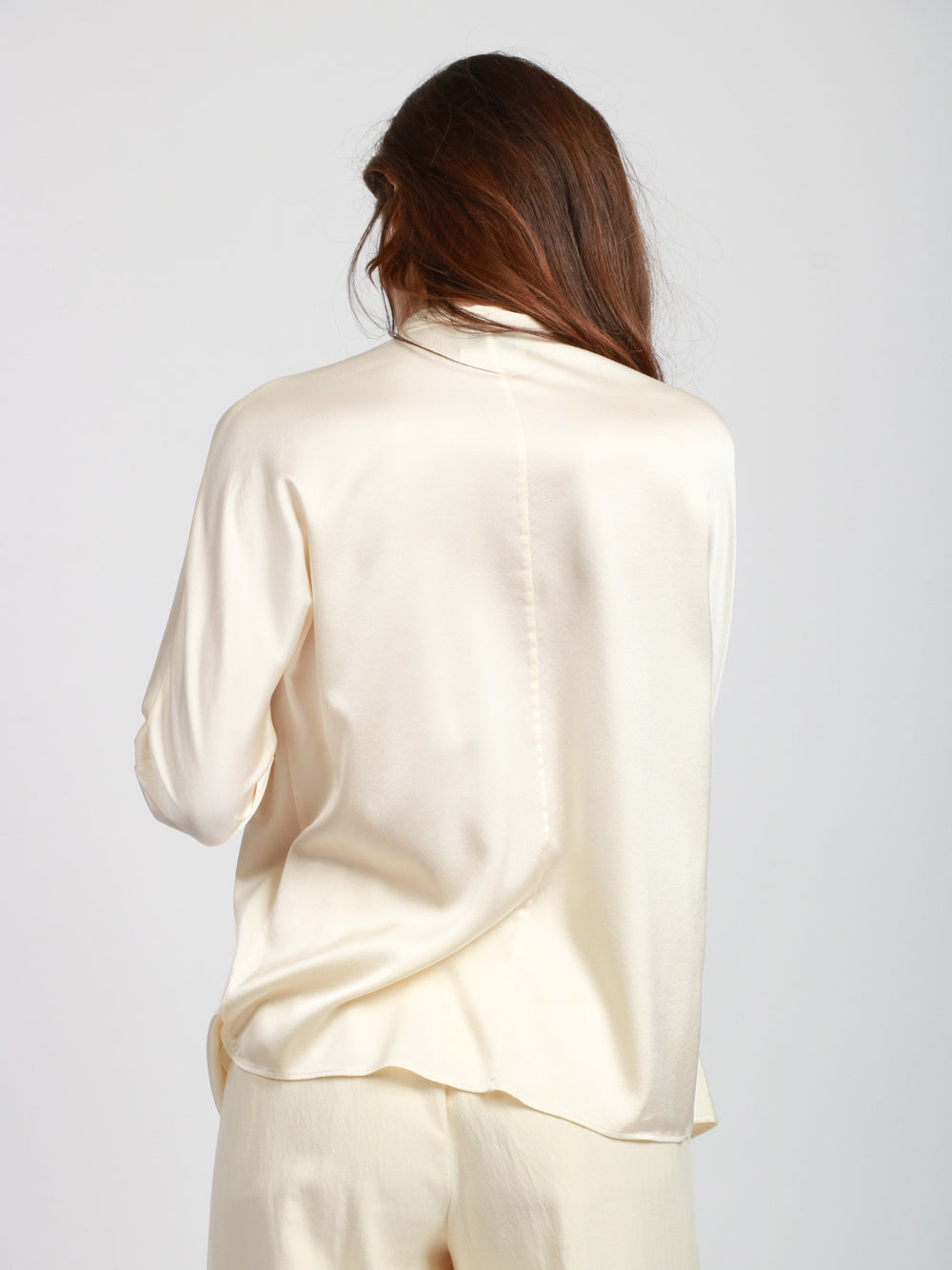 FORTE FORTE Camicia a Kimono in Raso Crema Crema