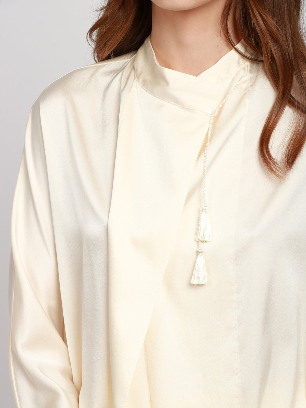 FORTE FORTE Camicia a Kimono in Raso Crema Crema
