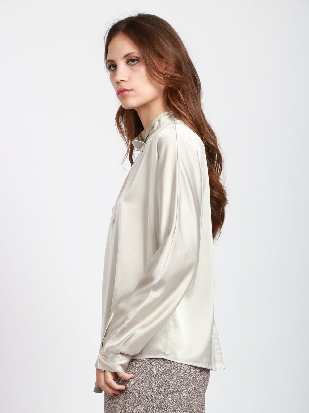FORTE FORTE Camicia a Kimono in Raso Grigio Perla Perla