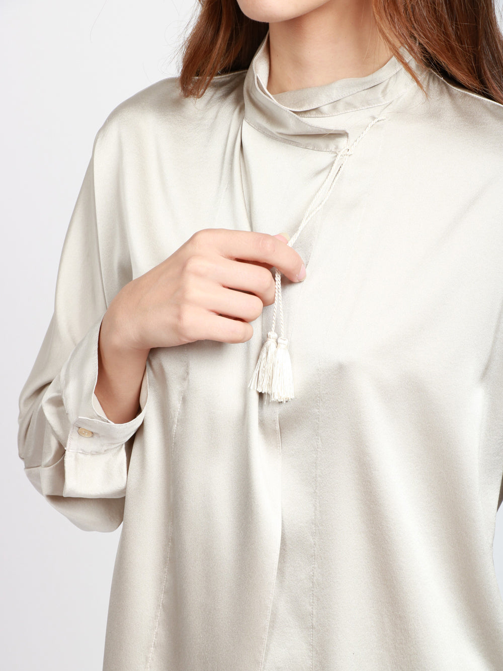 FORTE FORTE Camicia a Kimono in Raso Grigio Perla Perla