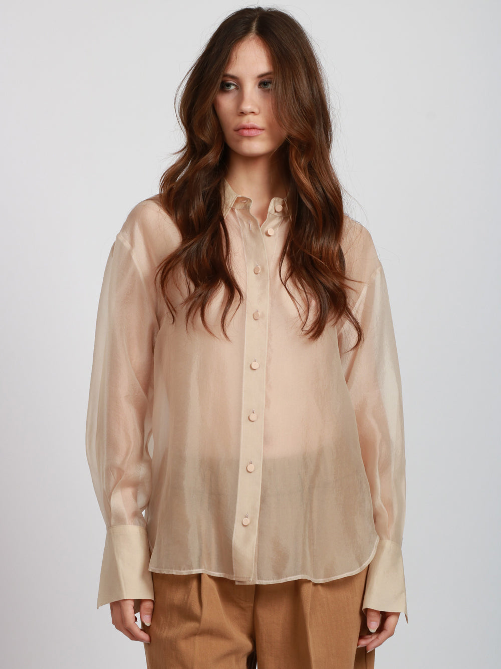 FORTE FORTE Camicia in Organza Beige Trasparente Beige