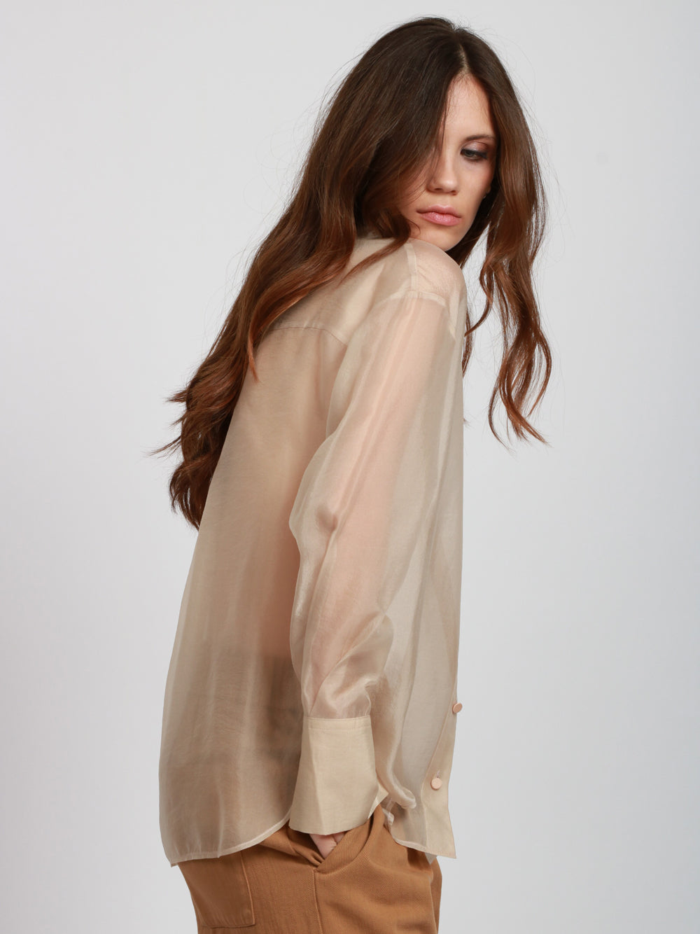 FORTE FORTE Camicia in Organza Beige Trasparente Beige
