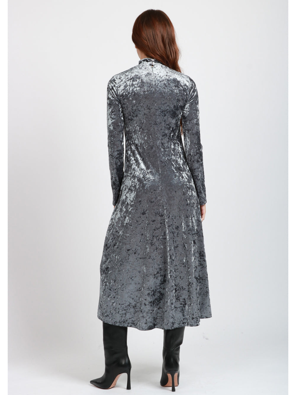 FORTE FORTE Vestito in Velluto Grigio a Collo Alto Grigio