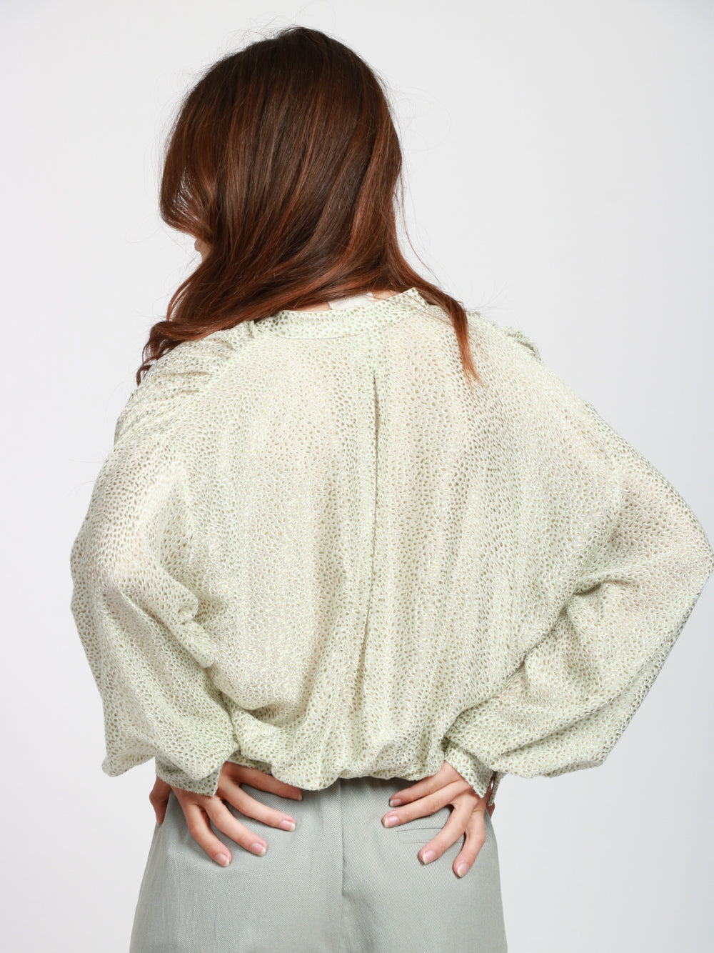 FORTE FORTE Camicia in Raso Verde Salvia con Fantasia Salvia