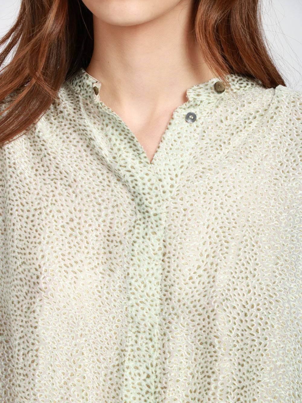 FORTE FORTE Camicia in Raso Verde Salvia con Fantasia Salvia