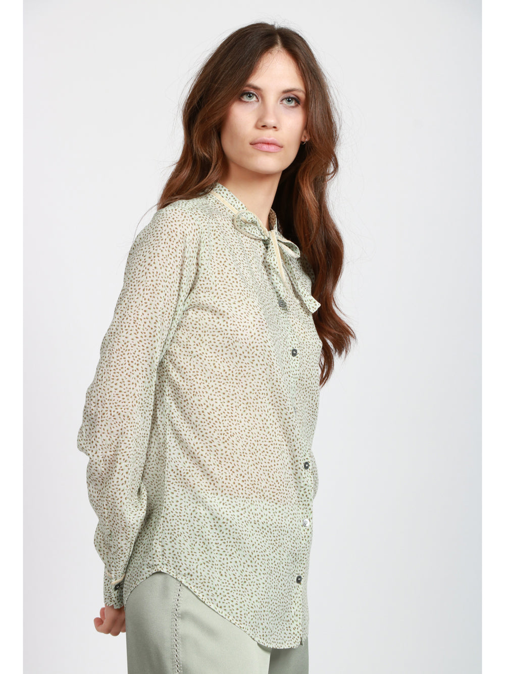 FORTE FORTE Camicia in Cotone e Seta Verde Salvia con Fantasia Salvia