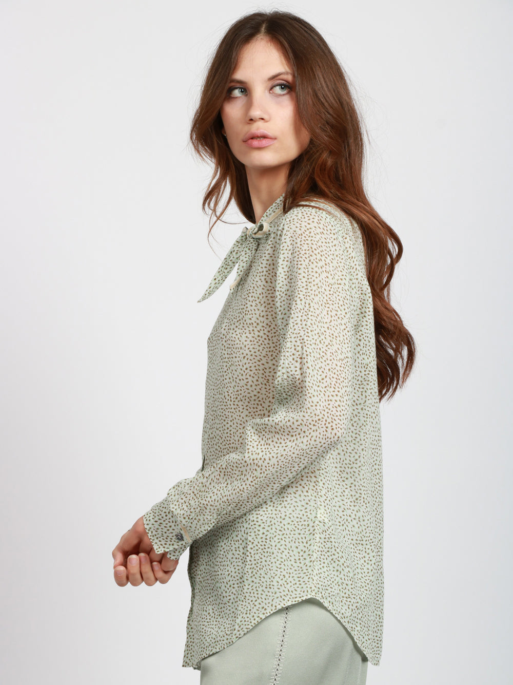 FORTE FORTE Camicia in Cotone e Seta Verde Salvia con Fantasia Salvia