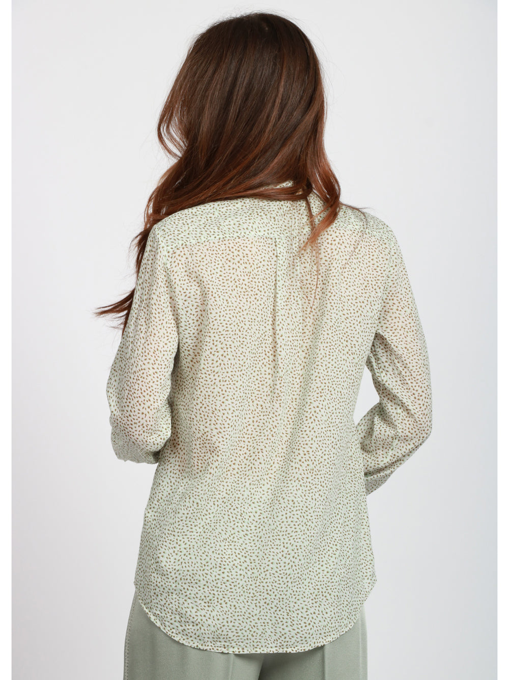 FORTE FORTE Camicia in Cotone e Seta Verde Salvia con Fantasia Salvia