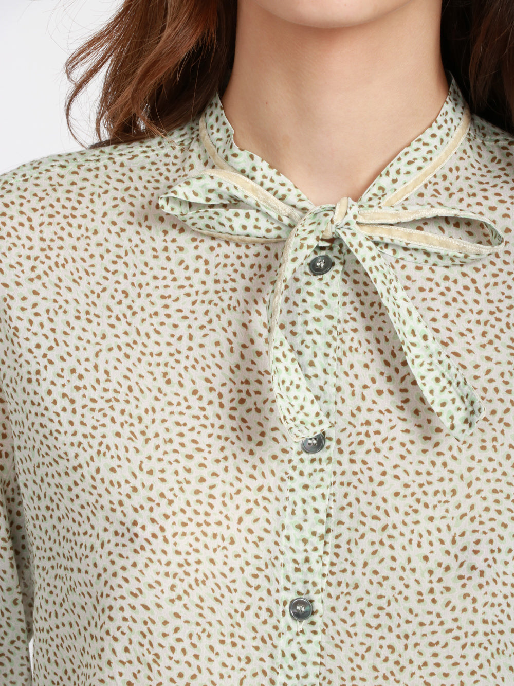 FORTE FORTE Camicia in Cotone e Seta Verde Salvia con Fantasia Salvia