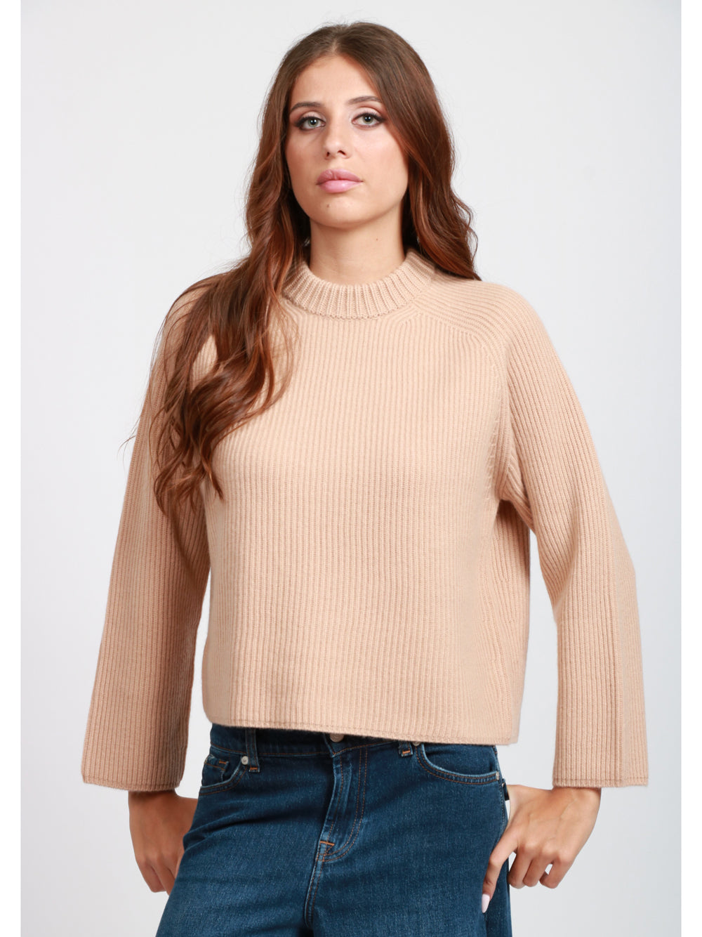 FORTE FORTE Maglia in Cashmere e Lana Beige Girocollo Camel