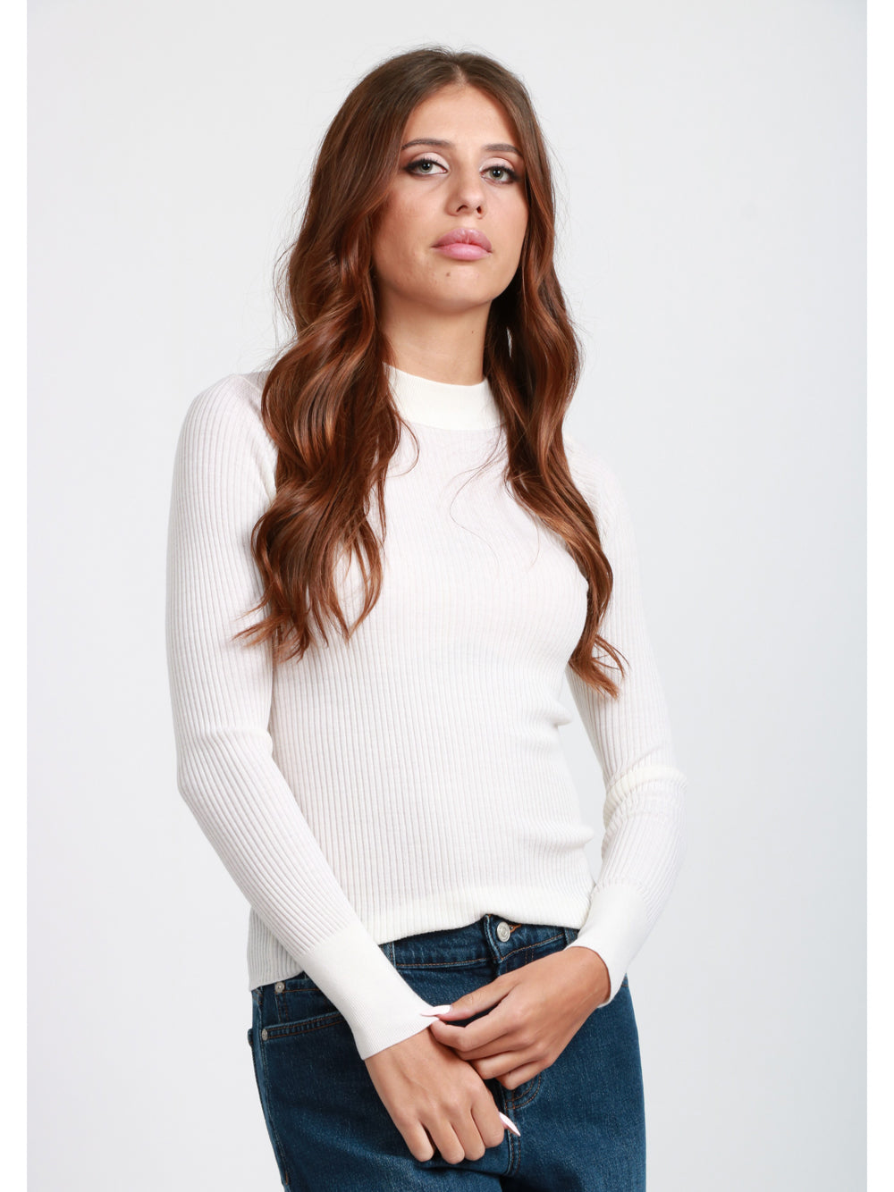 FORTE FORTE Maglia in Lana Vergine Panna a Costine Panna