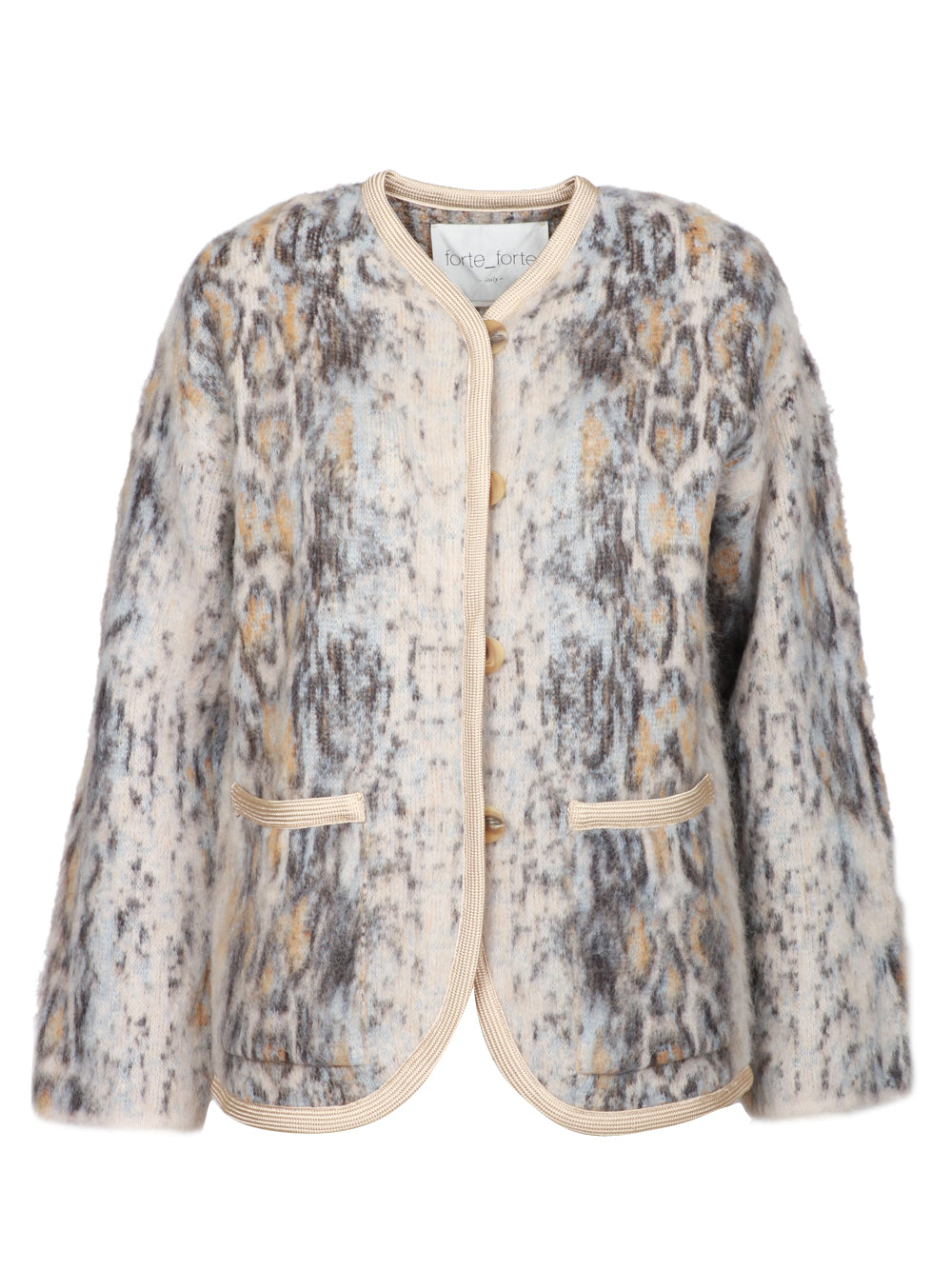 FORTE FORTE Cardigan Corto Plumes De Python in Alpaca Blu Beige/celeste/blu