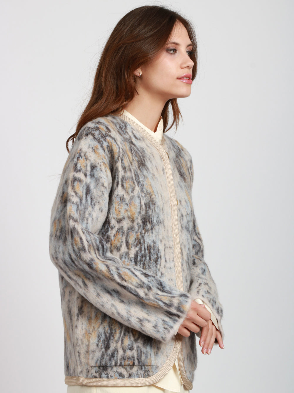 FORTE FORTE Cardigan Corto Plumes De Python in Alpaca Blu Beige/celeste/blu