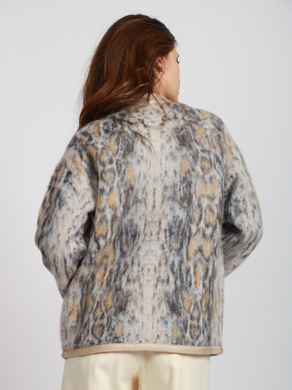 FORTE FORTE Cardigan Corto Plumes De Python in Alpaca Blu Beige/celeste/blu