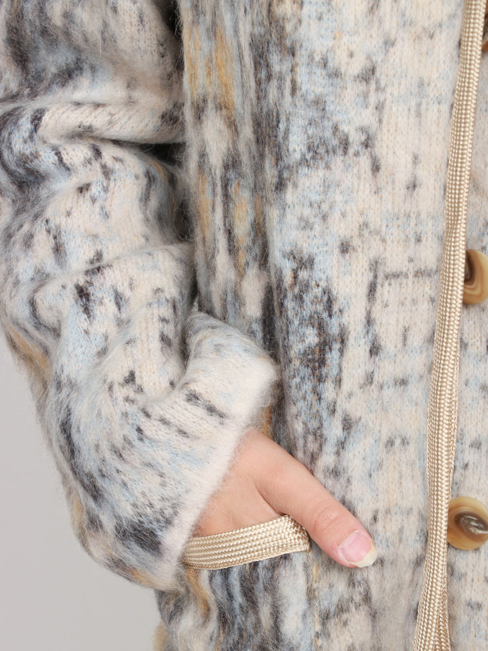 FORTE FORTE Cardigan Corto Plumes De Python in Alpaca Blu Beige/celeste/blu