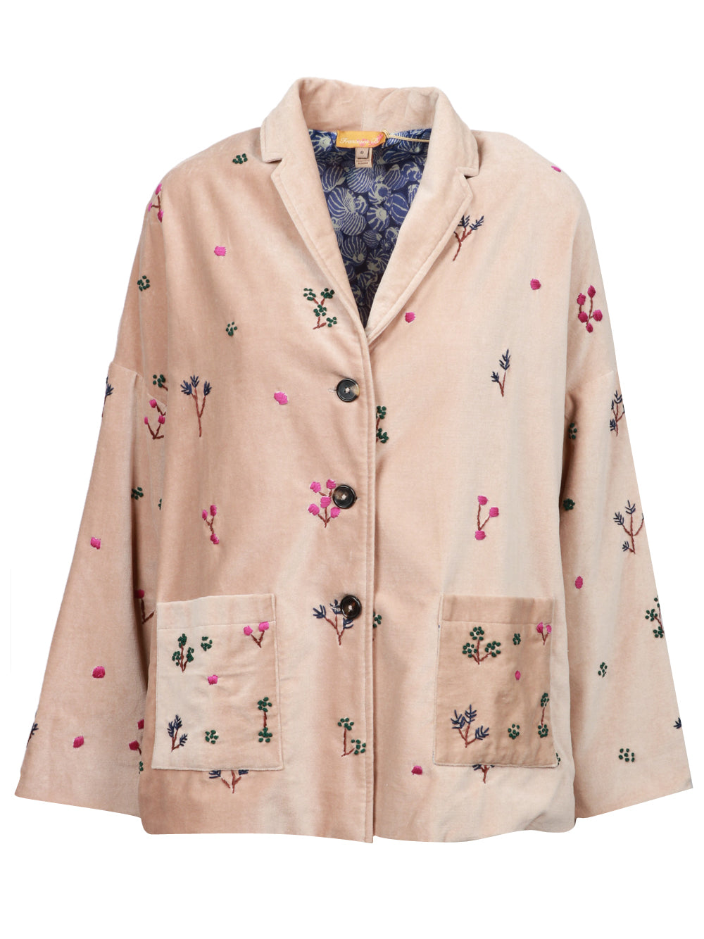 Francesca Bi Giacca Monopetto in Velluto Beige con Ricami Beige