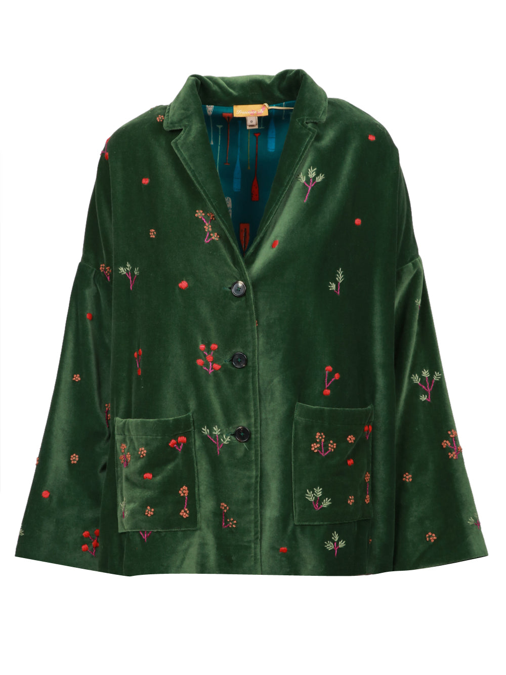 Francesca Bi Giacca Monopetto in Velluto Verde con Ricami Verde