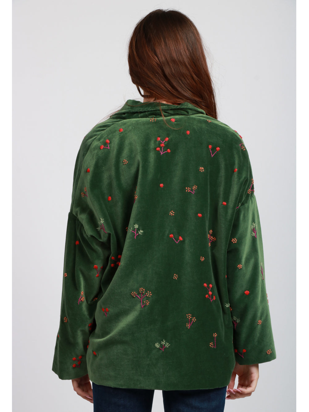 Francesca Bi Giacca Monopetto in Velluto Verde con Ricami Verde