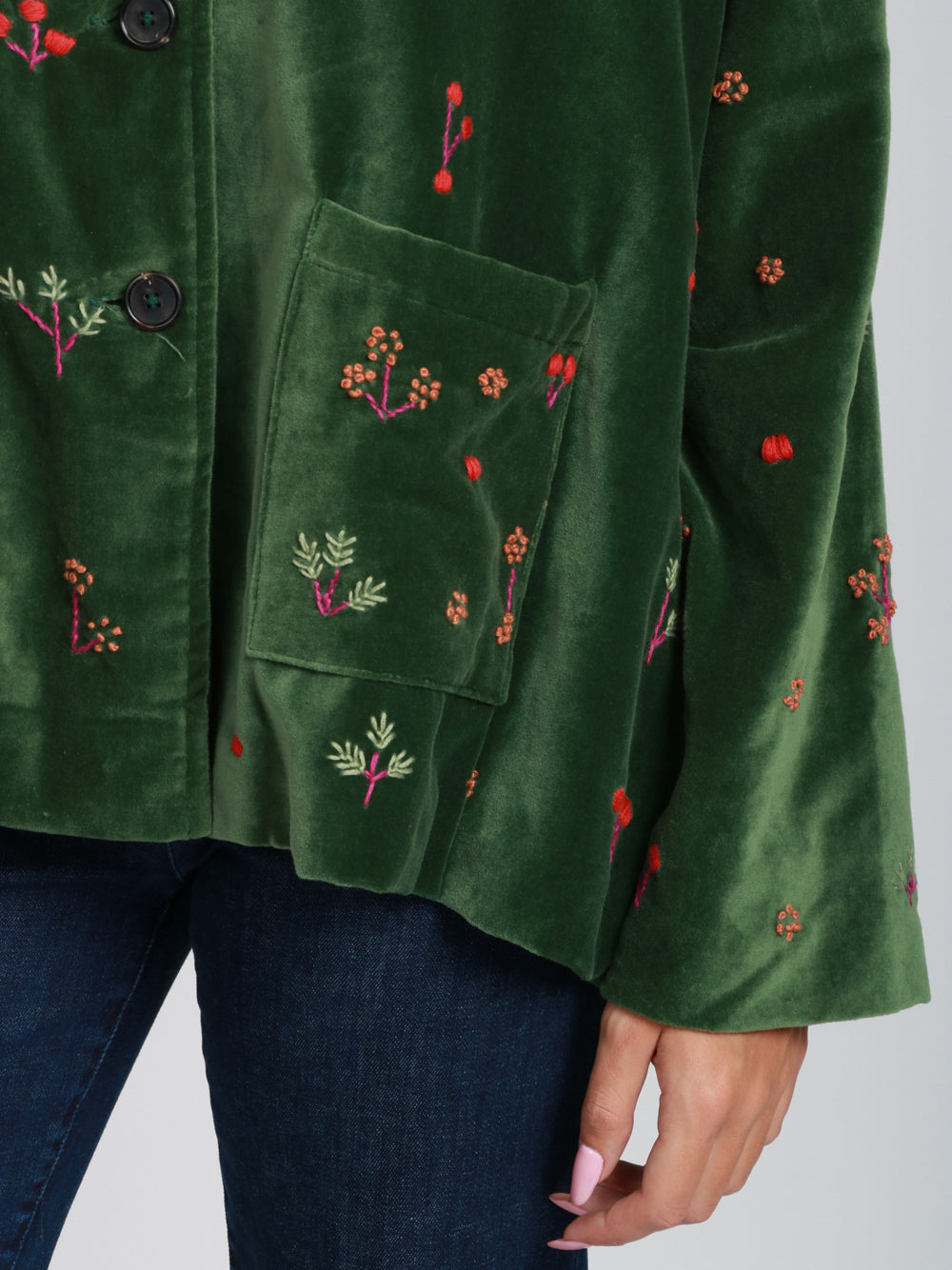Francesca Bi Giacca Monopetto in Velluto Verde con Ricami Verde