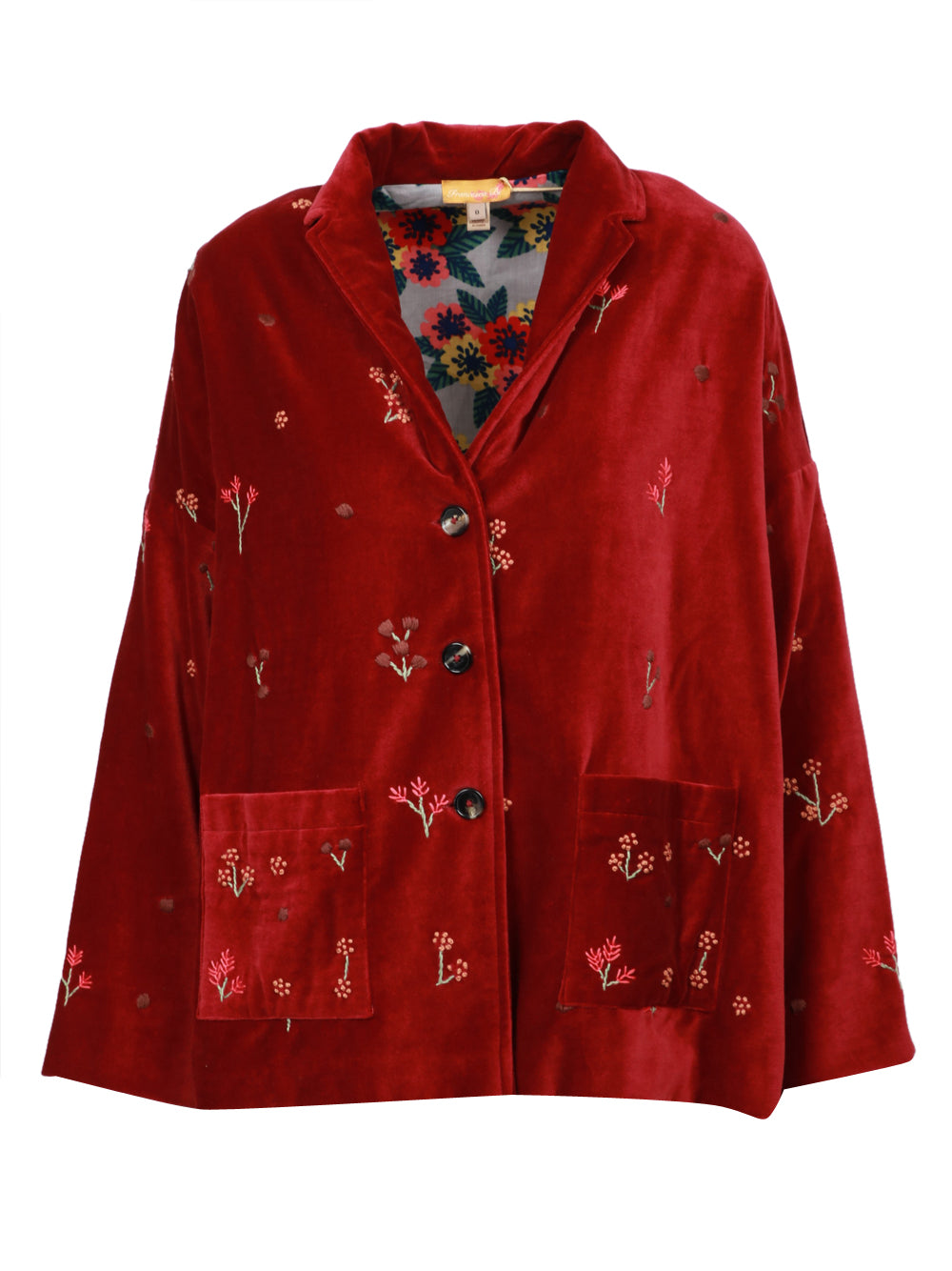Francesca Bi Giacca Monopetto in Velluto Rossa con Ricami Rosso