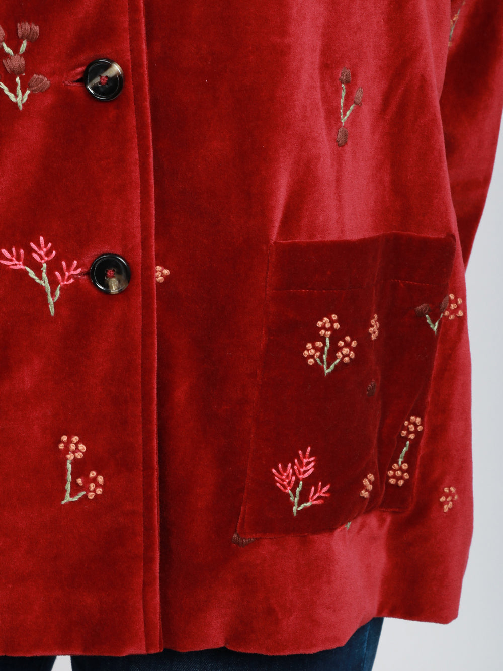 Francesca Bi Giacca Monopetto in Velluto Rossa con Ricami Rosso