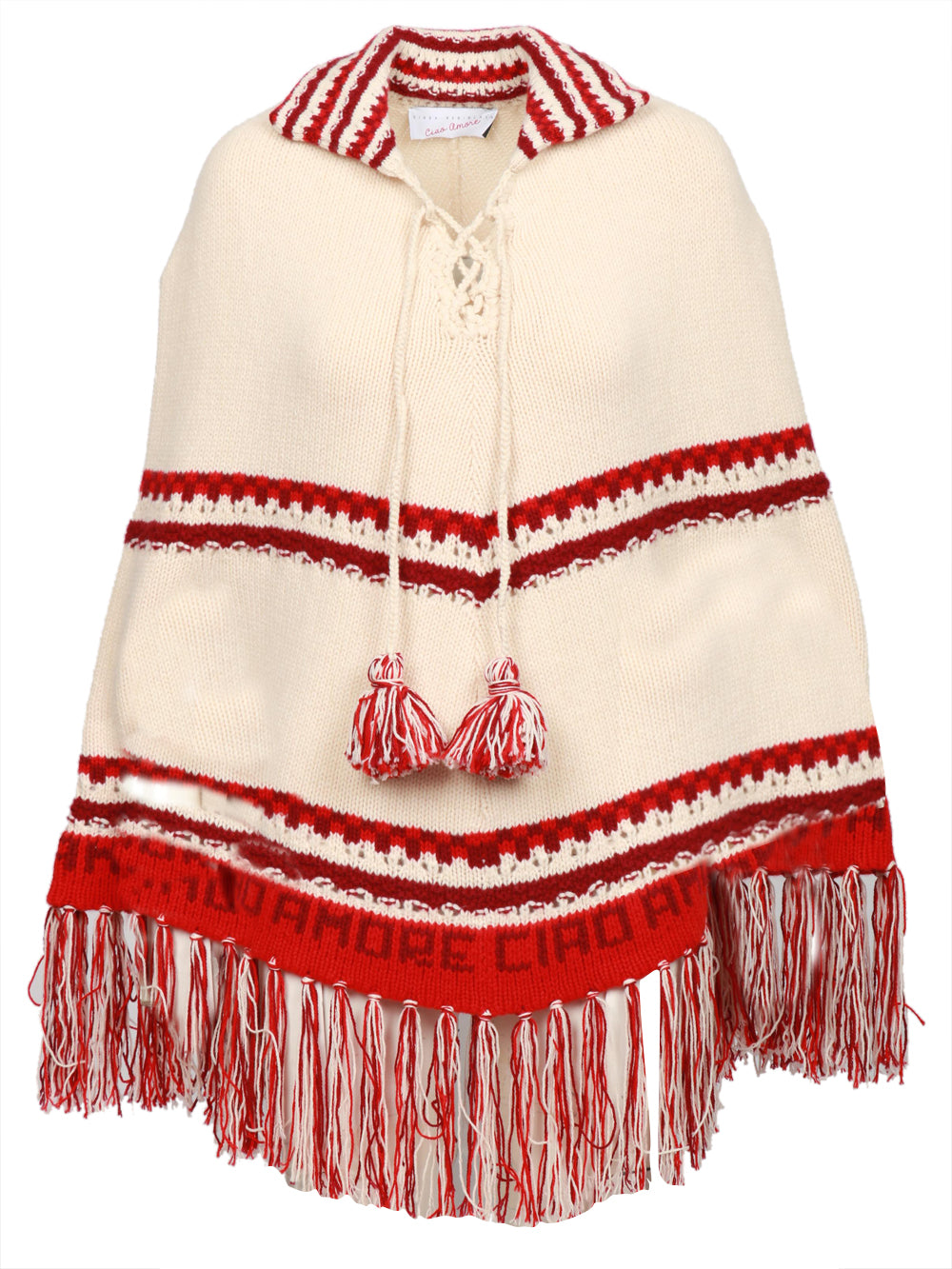 GIADA BENINCASA Poncho Aspen B.B in Lana e Cashmere Panna e Rosso Panna/rosso