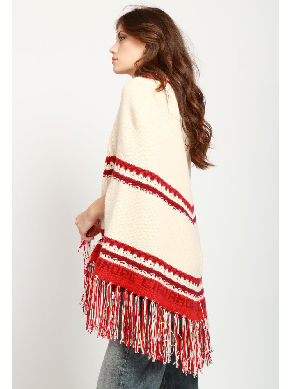 GIADA BENINCASA Poncho Aspen B.B in Lana e Cashmere Panna e Rosso Panna/rosso