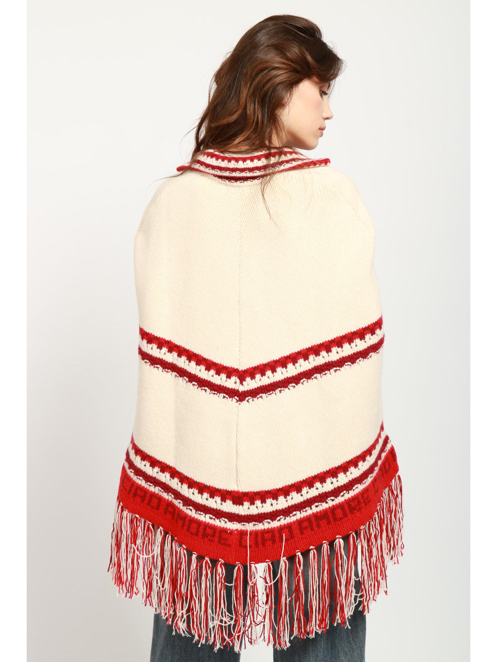GIADA BENINCASA Poncho Aspen B.B in Lana e Cashmere Panna e Rosso Panna/rosso