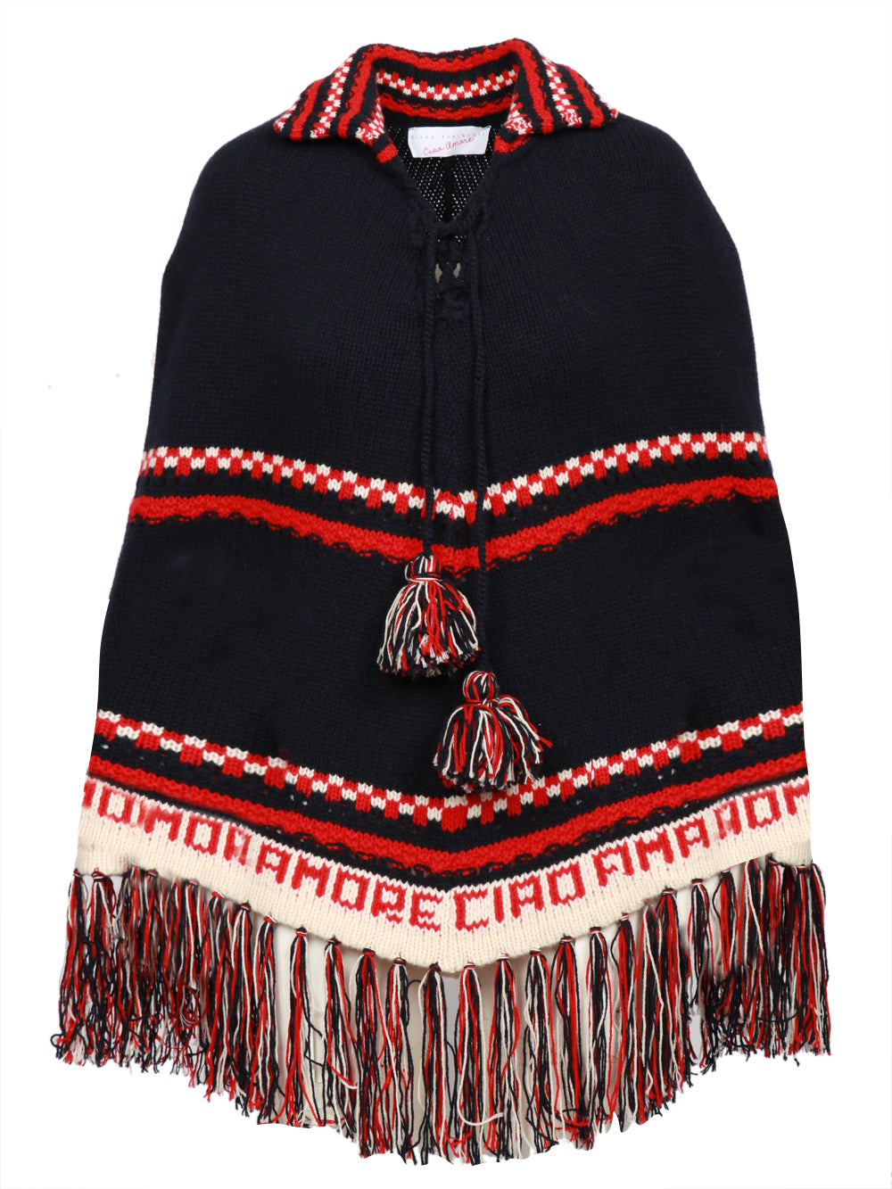 GIADA BENINCASA Poncho Aspen B.B in Lana e Cashmere Blu e Rosso Blu/panna