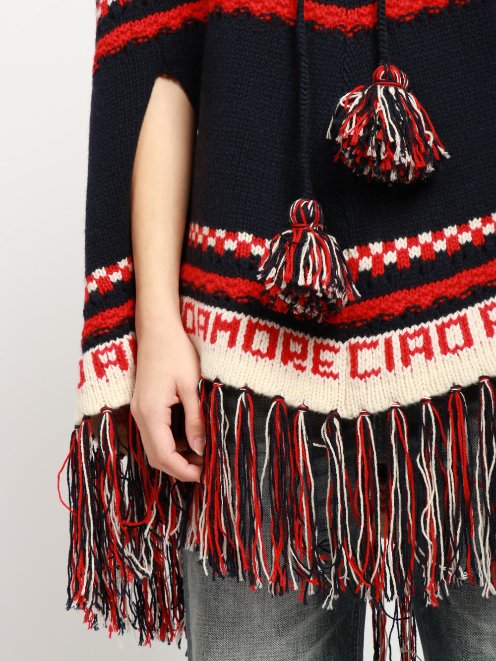 GIADA BENINCASA Poncho Aspen B.B in Lana e Cashmere Blu e Rosso Blu/panna