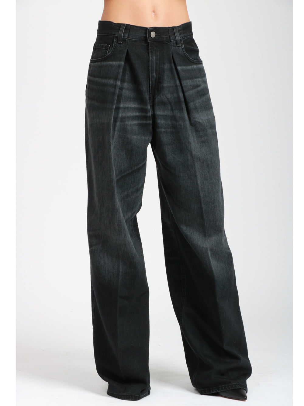 HAIKURE Jeans Candy in Denim di Cotone Neri con Pinces Denim Nero