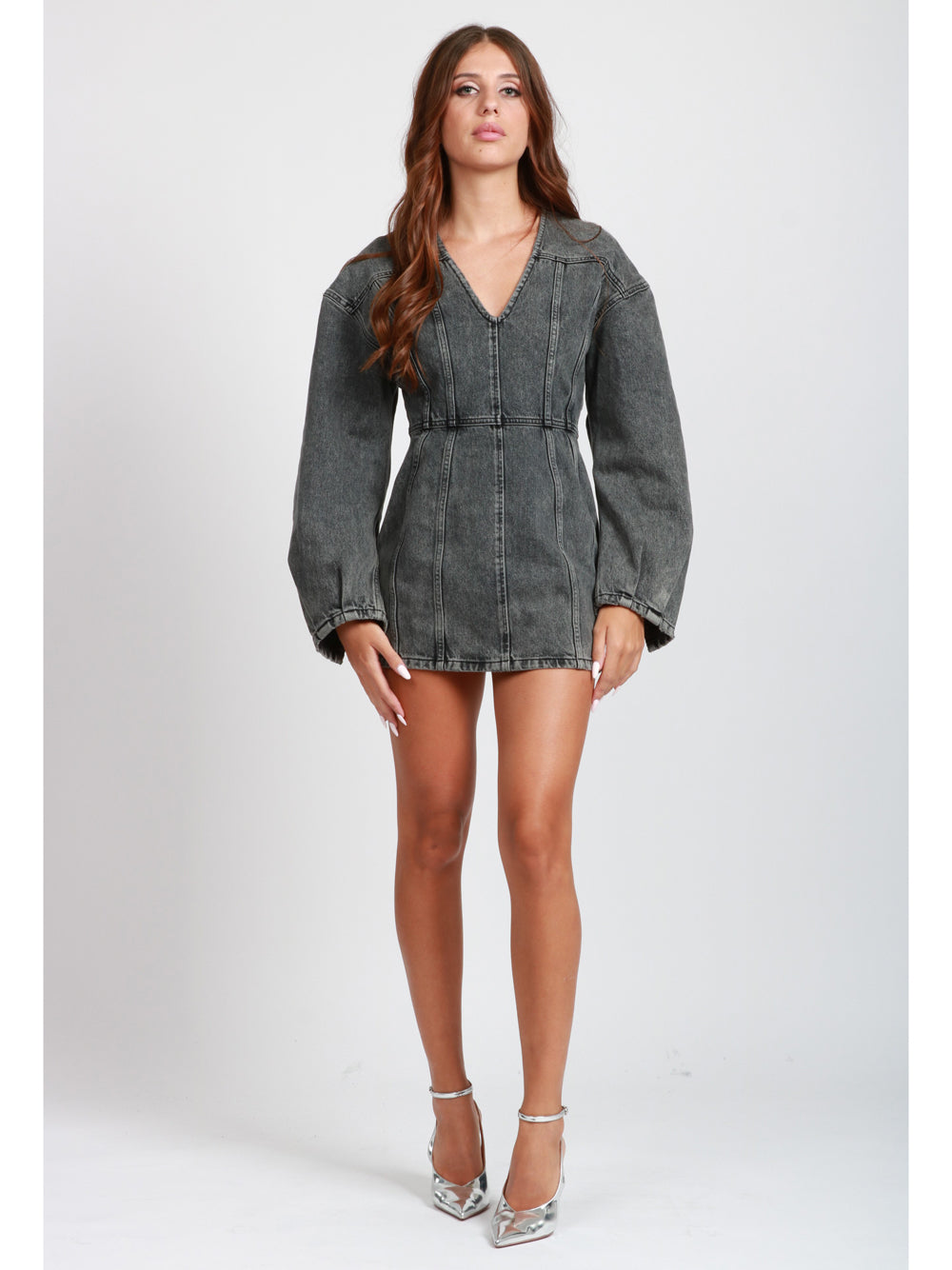 HAIKURE Vestito Darly Corto in Denim Grigio Denim Grigio