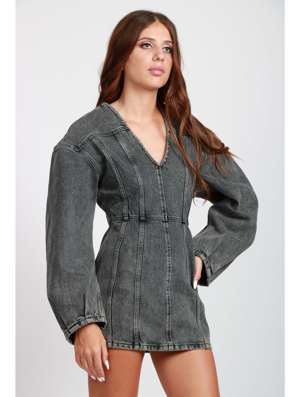 HAIKURE Vestito Darly Corto in Denim Grigio Denim Grigio